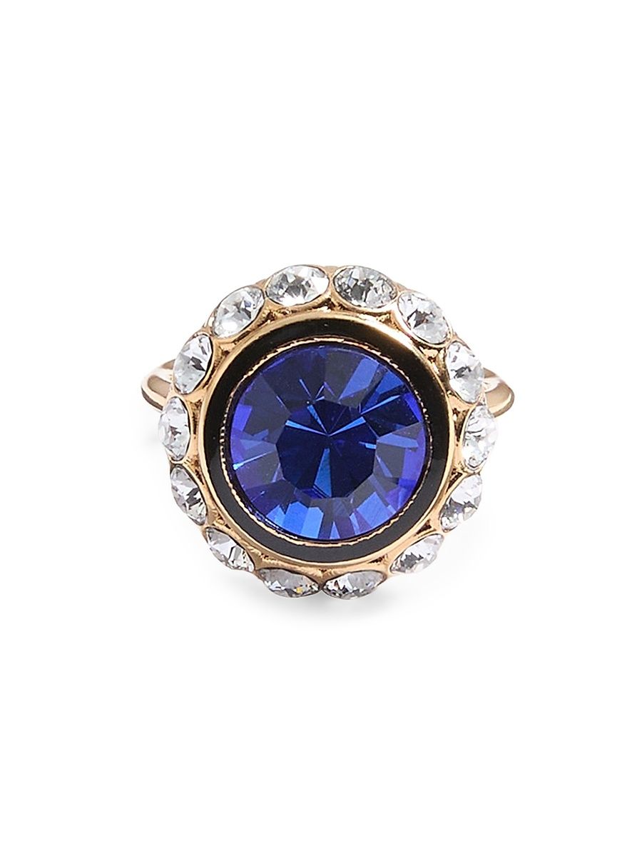 Women's VLogo Signature Ring in Metal, Enamel and Crystals - Gold Blue - Size 11