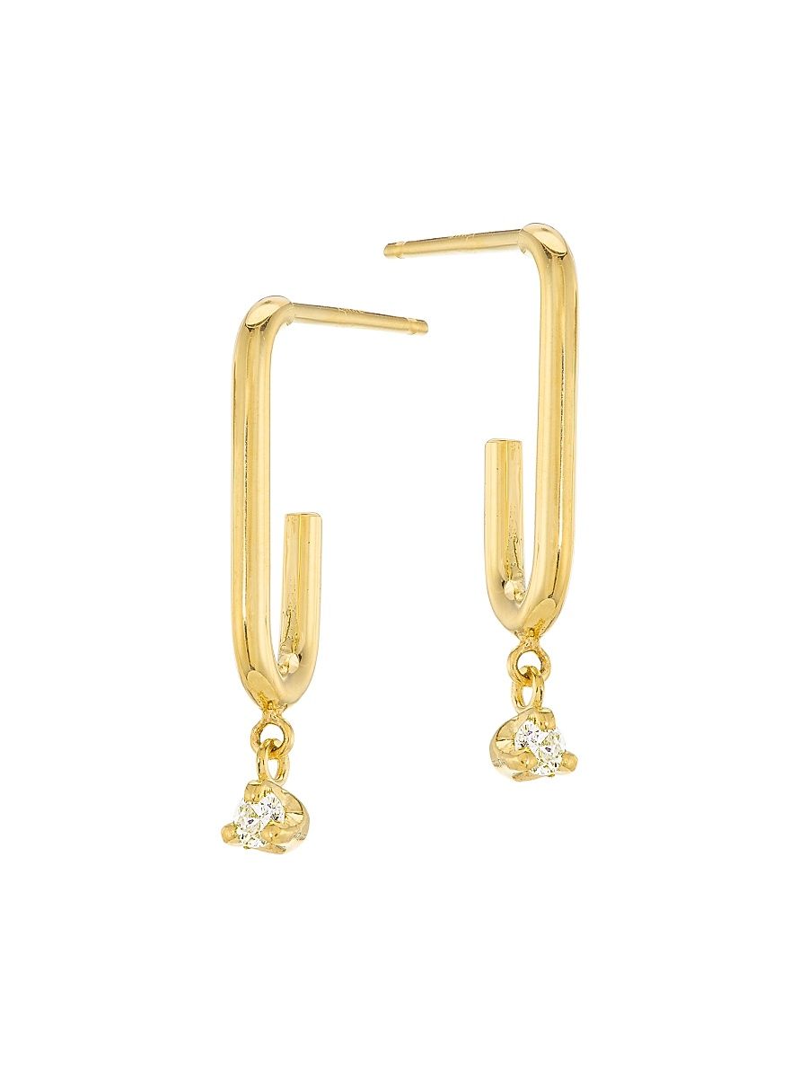 Women's Prong Diamonds 14K Yellow Gold & 0.06 TCW Diamond Paper Clip Link Hoop Earrings - Yellow Gold