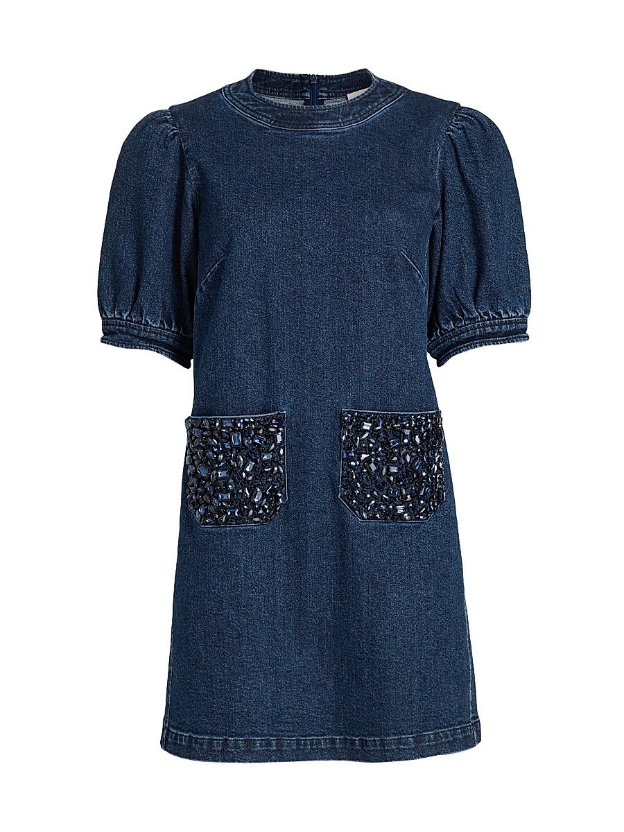 Women's Monique Rhinestone-Embellished Denim Minidress - Sapphire - Size 12