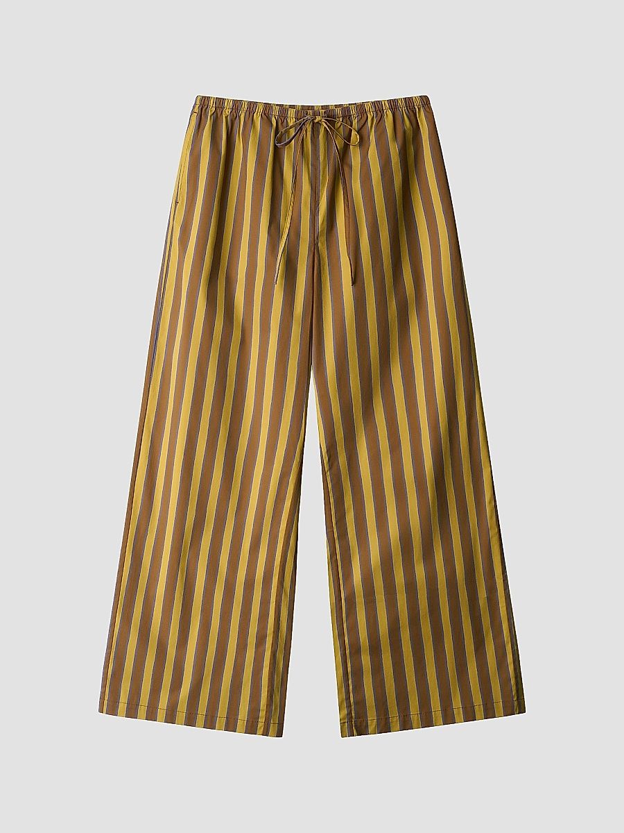Women's Mateo Striped Cotton Pants - Cigar Stripe - Size XL
