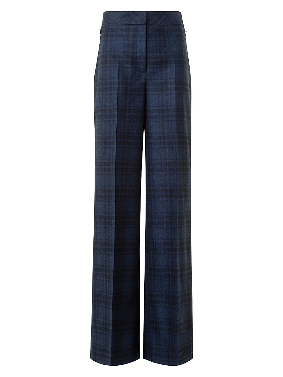 Women's Fior Plaid Flannel Wide-Leg Pants - Denim Black - Size 12