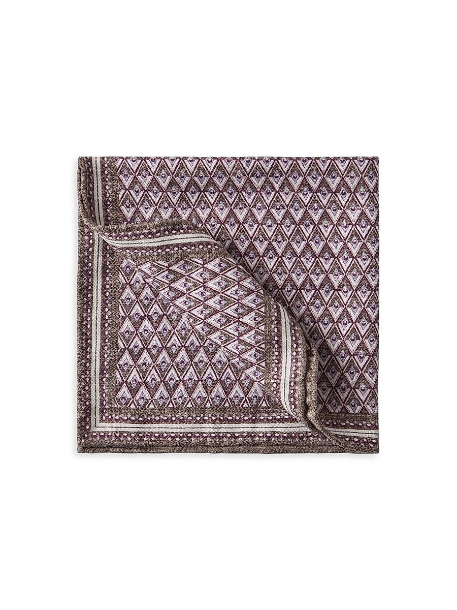 Men's Silk Pocket Square with Geometric Design - Bordeaux