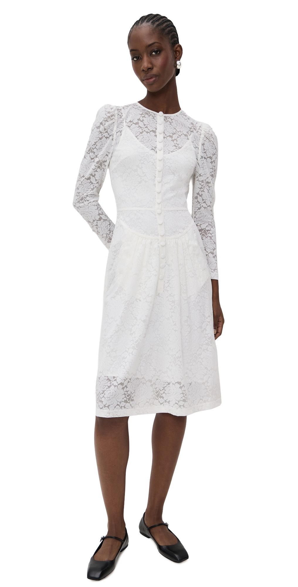 SHUSHU/TONG Round Neck Fitted Dress White 8