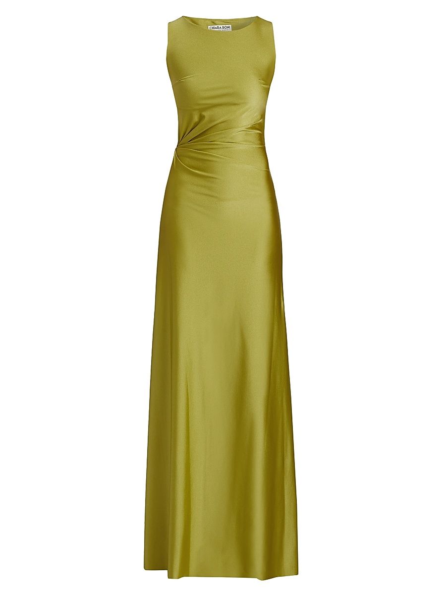 Women's Lemony JJ Satin Sleeveless Gown - Golden Green - Size 6