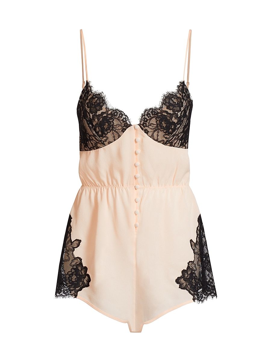 Women's Lace Applique Teddy - Honey Peach - Size Small
