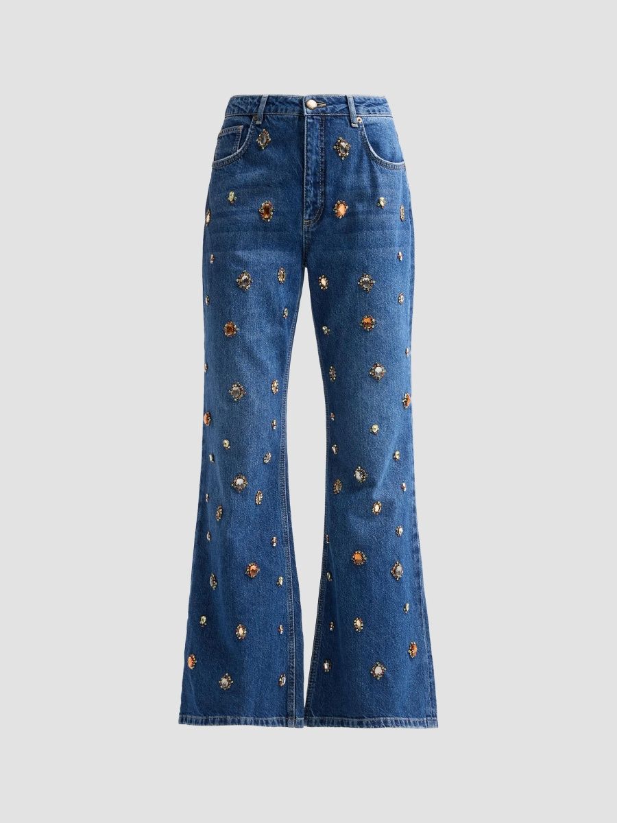 Farm Rio Women's Embellished Flared Jeans - Blue - Size 28
