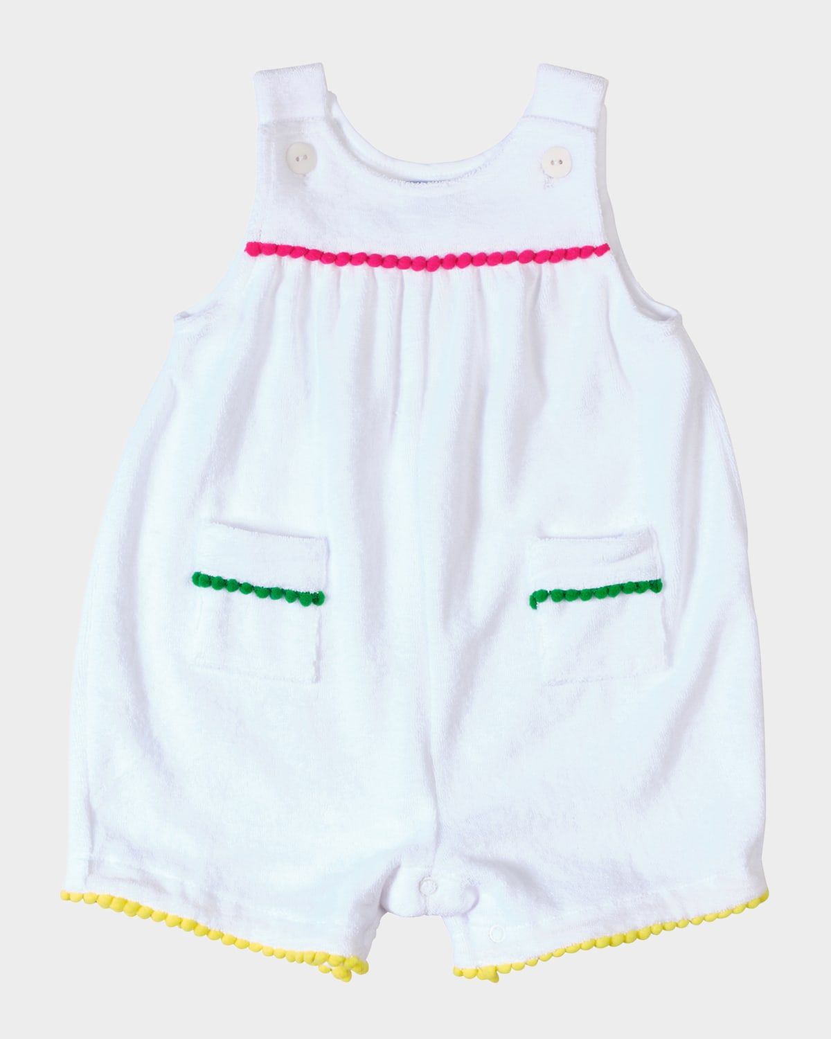 Girl & apos;s Terry Romper with Pom Poms, Size 3M-24M