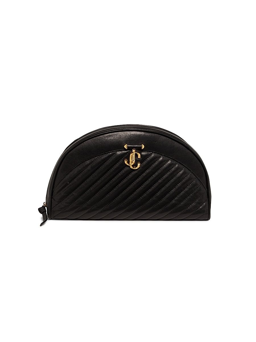 Women's Curve Leather Pouch - Black Shiny Gold