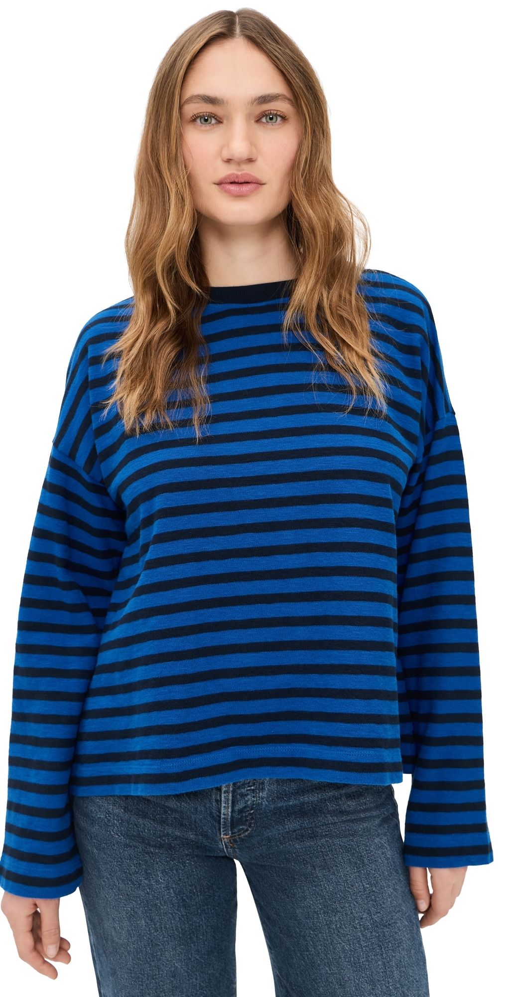 Madewell Easy Crewneck Long Sleeve Tee in Stripe Riviera Coast S