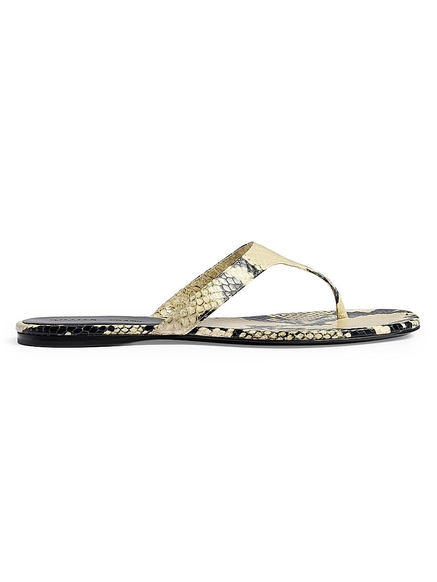 Women's Archer Snakeskin-Print Leather Flat Sandals - Natural - Size 12