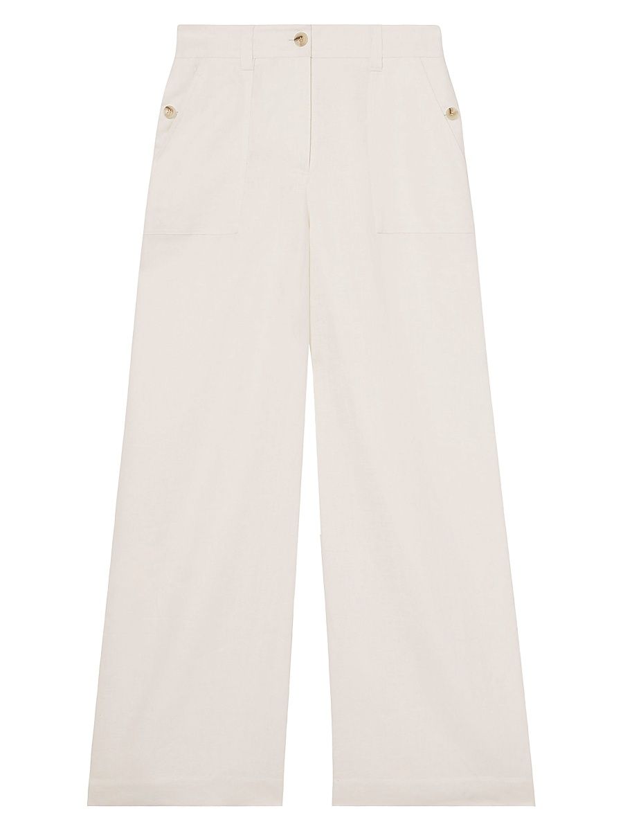 Women's Ashby Linen Wide-Leg Trousers - White - Size 14