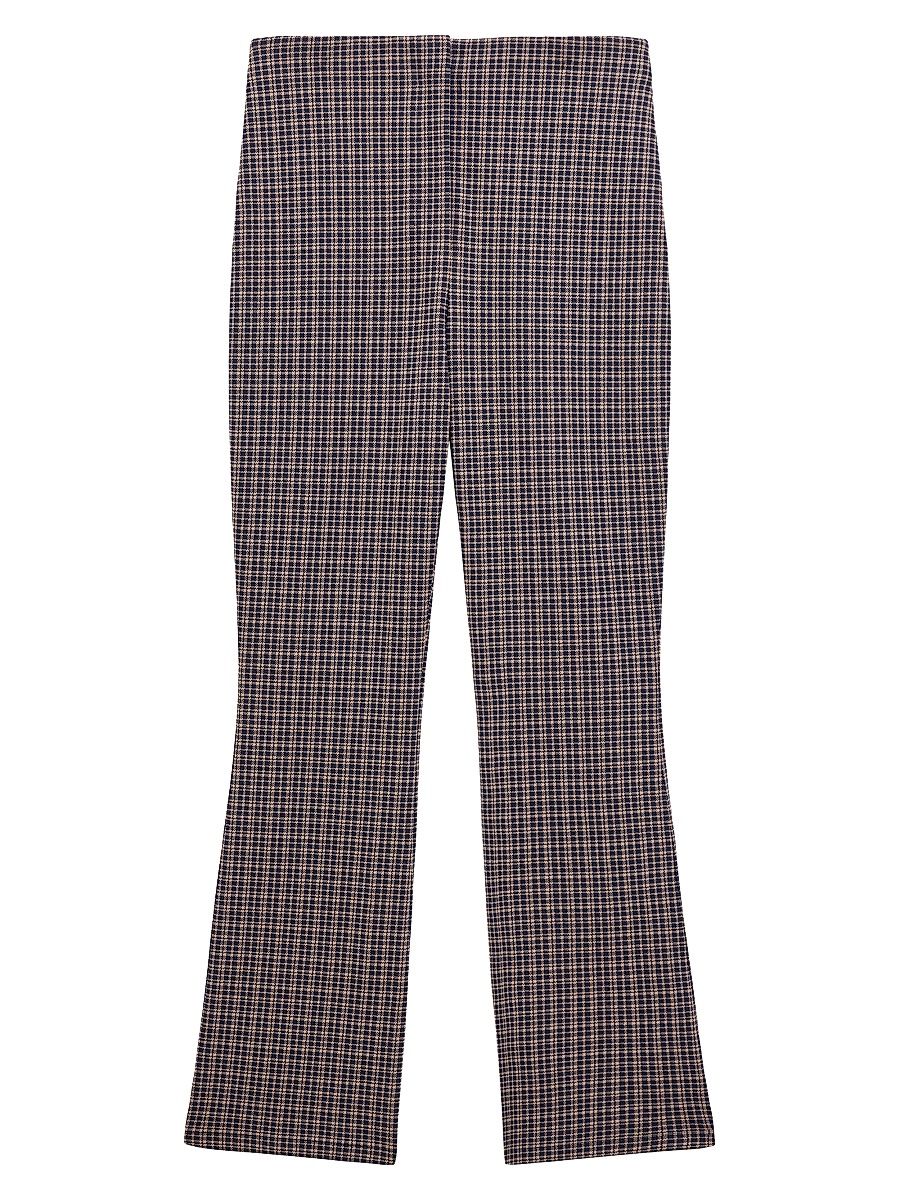 Women's High Rise Plaid Flared Pants - Almond Multi - Size 8