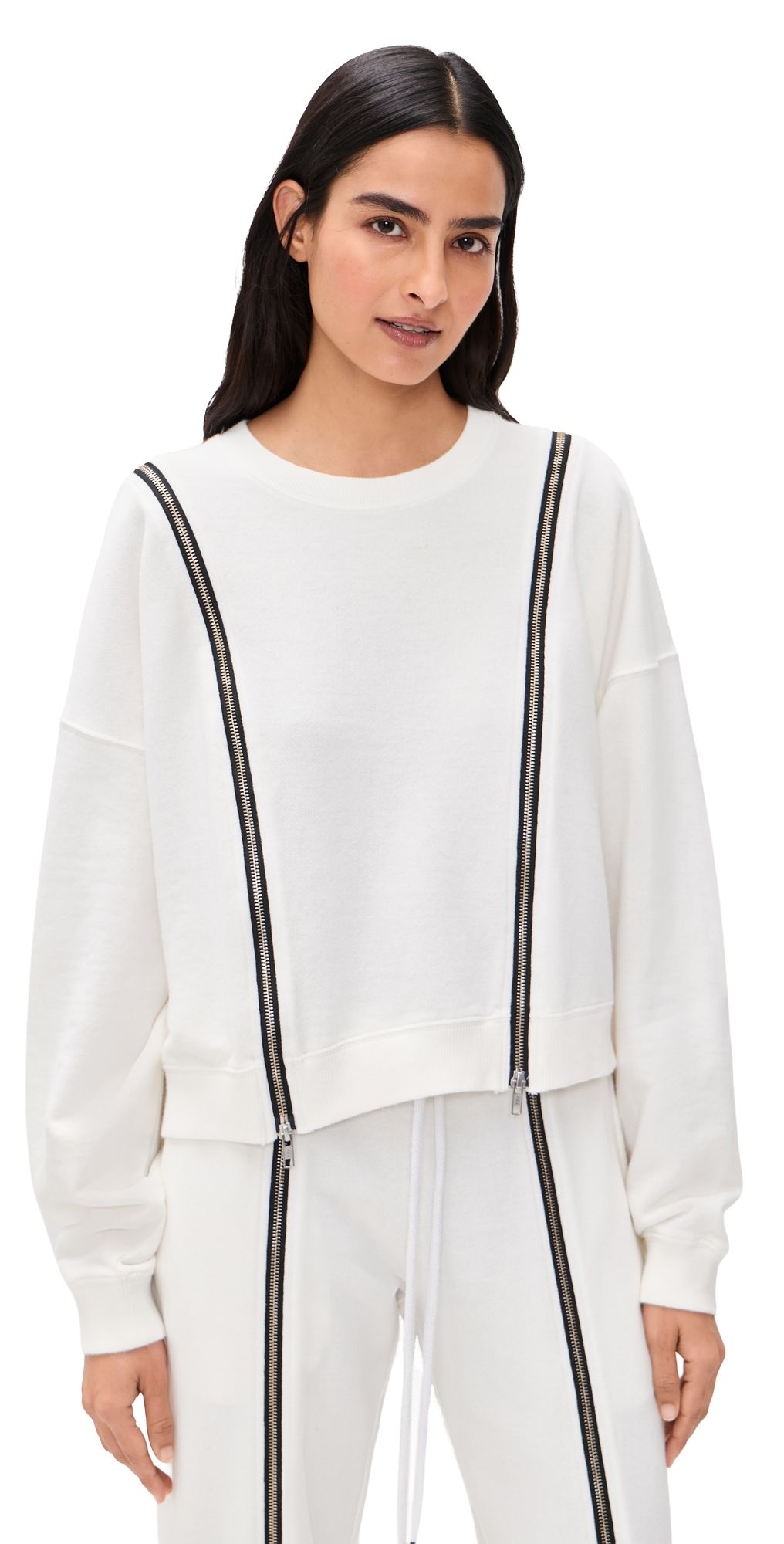 R13 Zippered Crew Neck Pullover White S