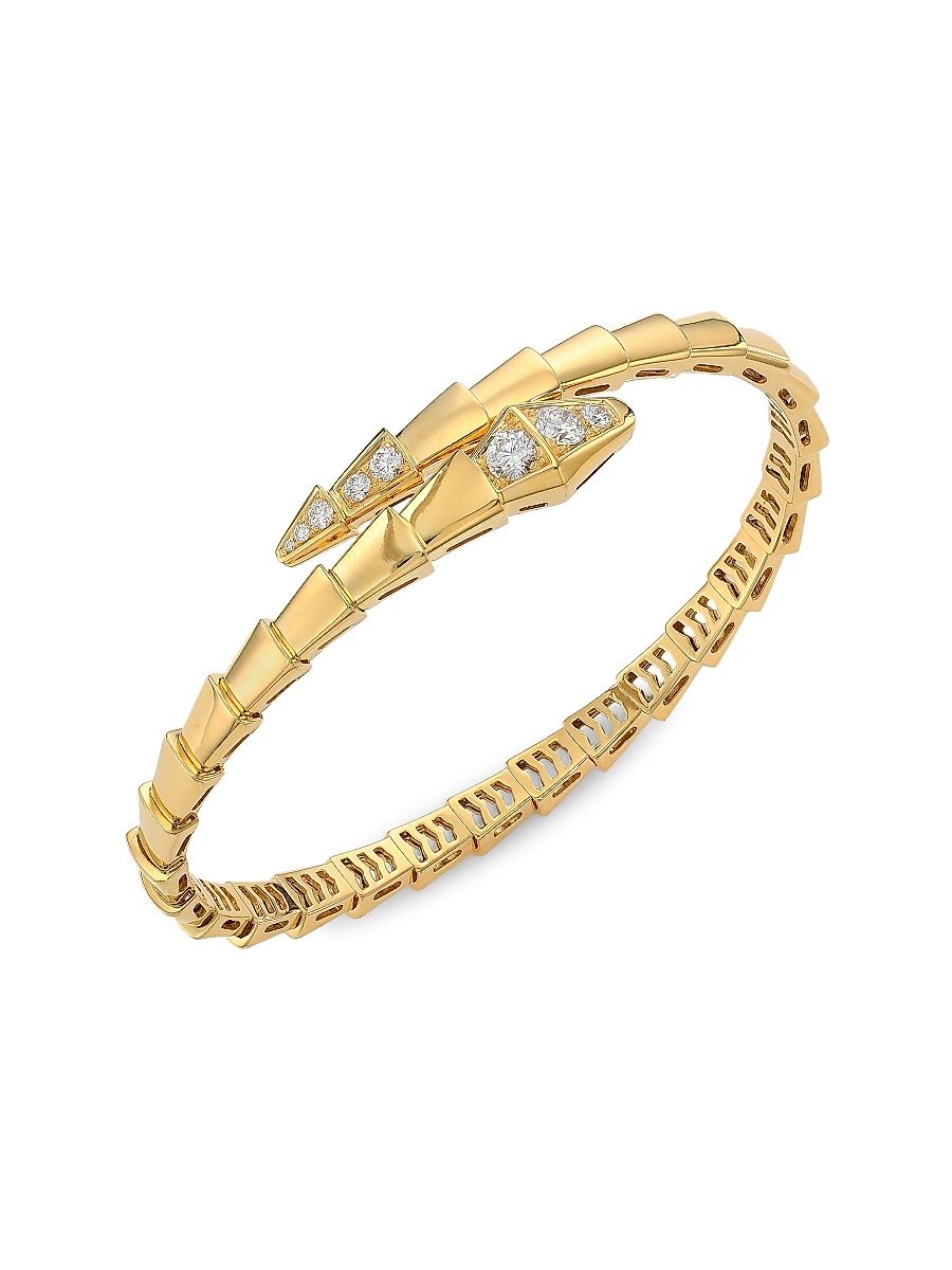 Women's Serpenti Viper 18K Yellow Gold & Diamond Bangle Bracelet - Yellow Gold - Size Medium