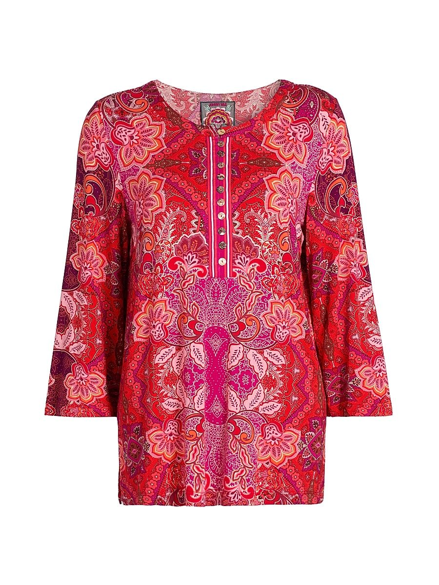 Women's The Janie Favorite Lantana Button-Front Henley Tunic - Lantana Scarf - Size XXL