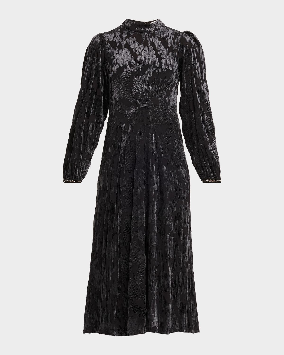 Regine Long-Sleeve Burnout Midi Dress