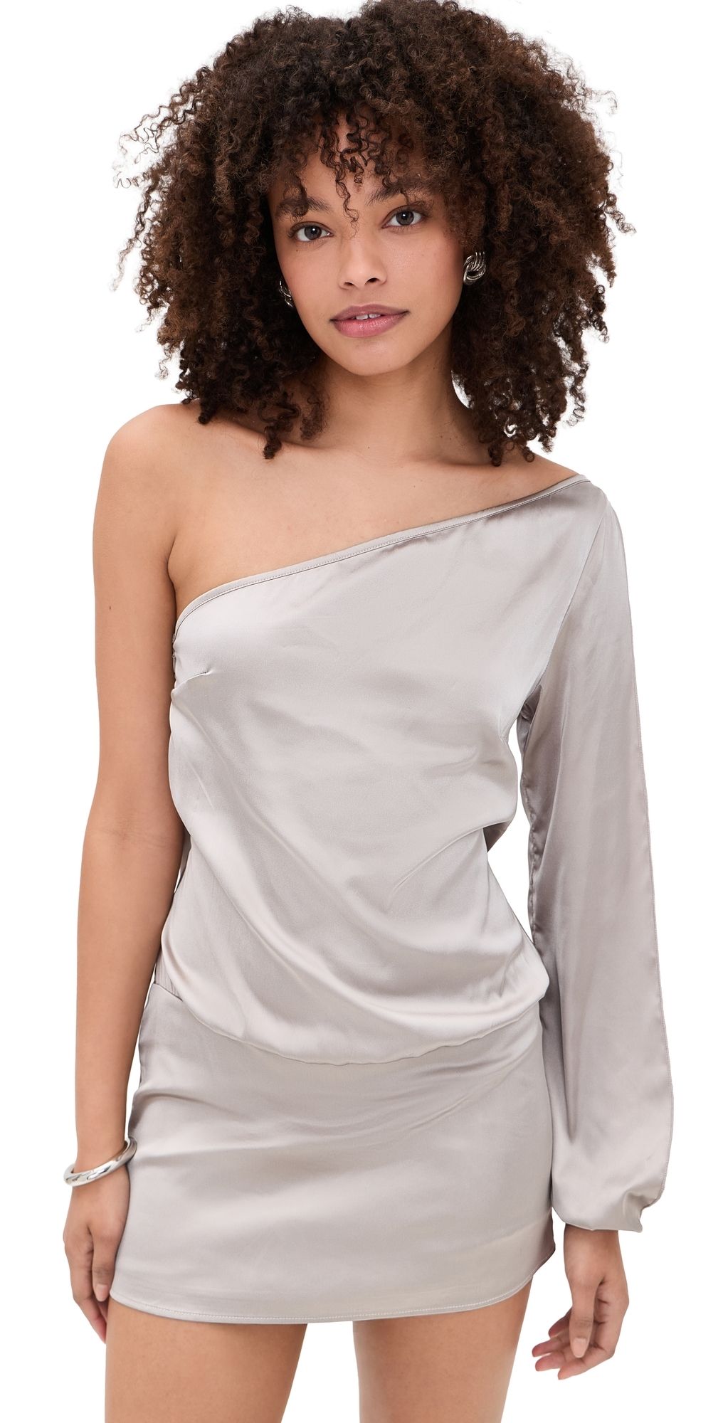 Lioness One Shoulder Mini Dress Silver S
