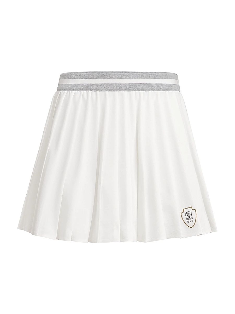 Women's Techno Poplin Pleated Skirt with Logo - White - Size 10