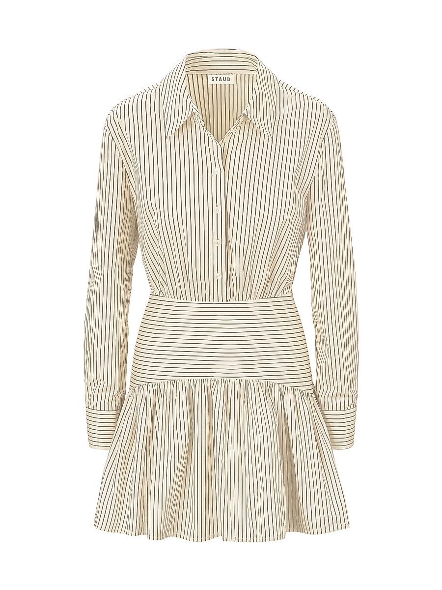 Women's Rocco Stripe Mini Shirtdress - Ivory Dark Oak Micro Stripe - Size 14