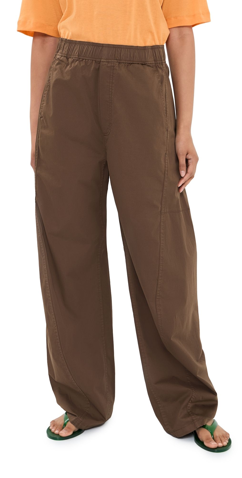 Tibi Garment Dyed Silky Cotton Winslow Pull On Pants Brown XXS