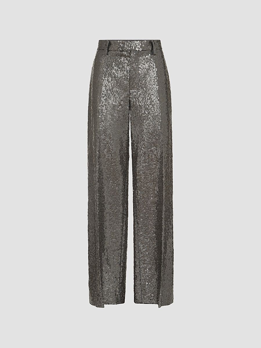 Women's Dazzling Texture Embroidery Loose Flared Trousers - Dark Grey - Size 12