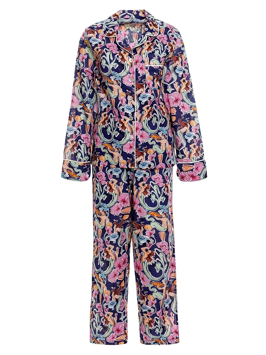 Women's Sun-Kissed Escapes Mixed-Print Pajamas - Blue - Size Large