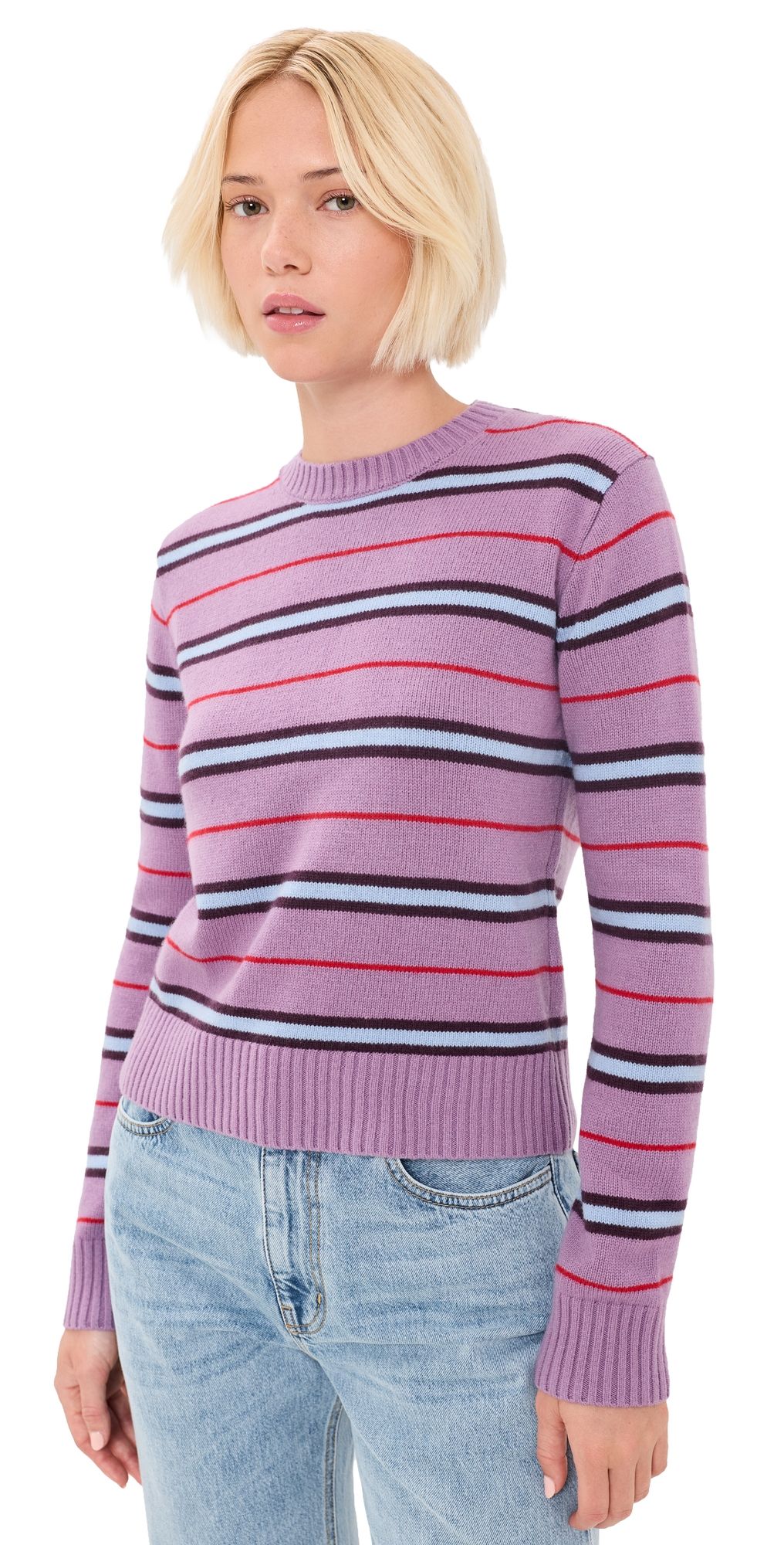 Madewell The Mila Crewneck In Soft Wool Antique Mauve Multi Stripe XXL
