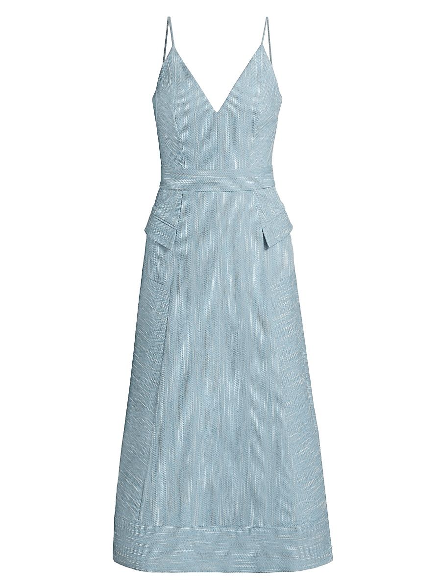 Women's Cassia Cotton-Blend A-Line Midi-Dress - Light Indigo Slub - Size 12