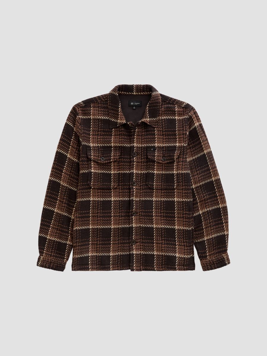AG Jeans Men's Grant Houndstooth Plaid Heavyweight Overshirt - Brown White - Size XXL