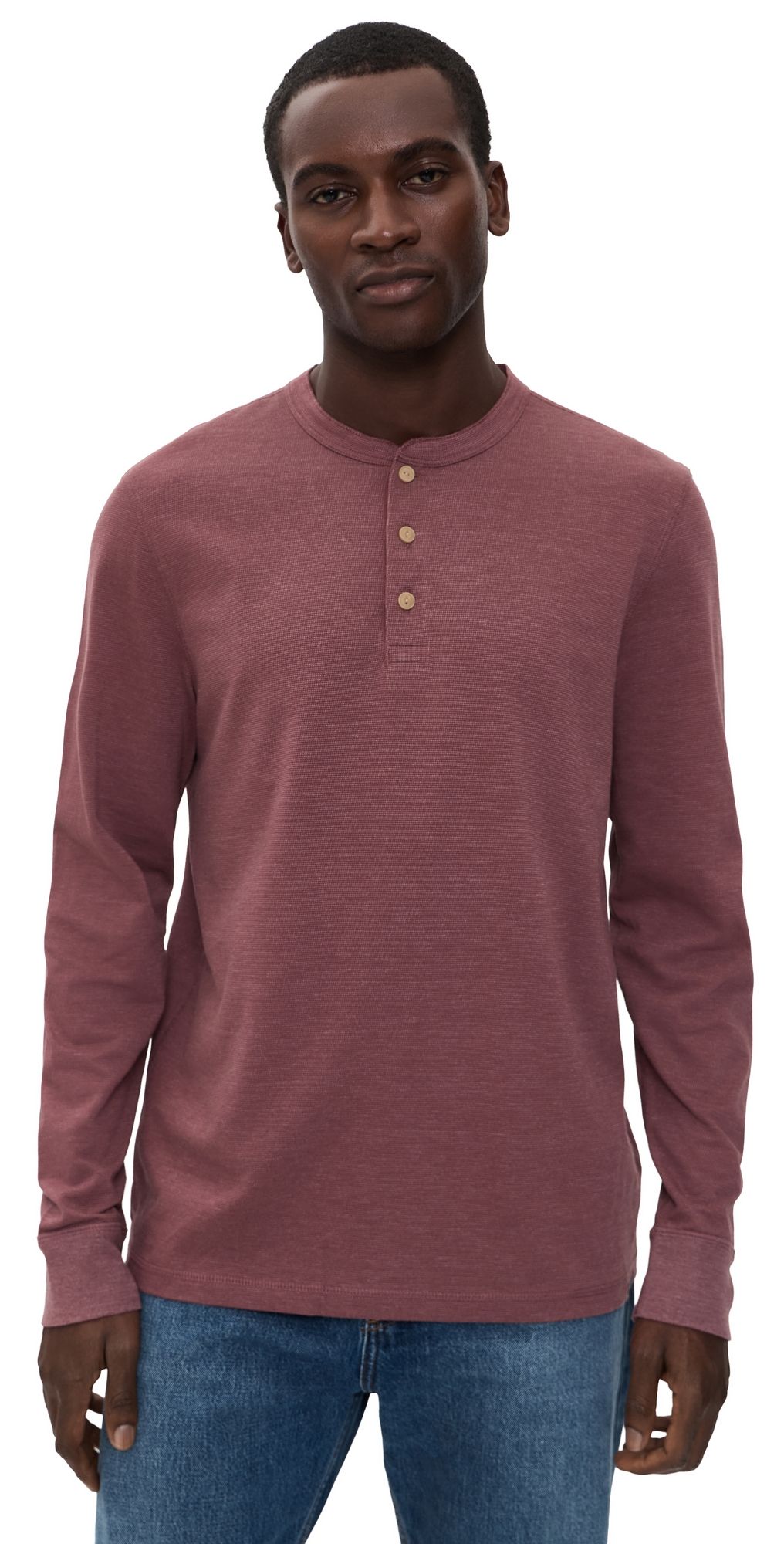 Faherty Long Sleeve Waffle Henley Autumn Mahogany XXL