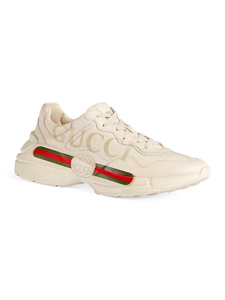 Men's Gara Logo Leather Sneakers - White - Size 15.5
