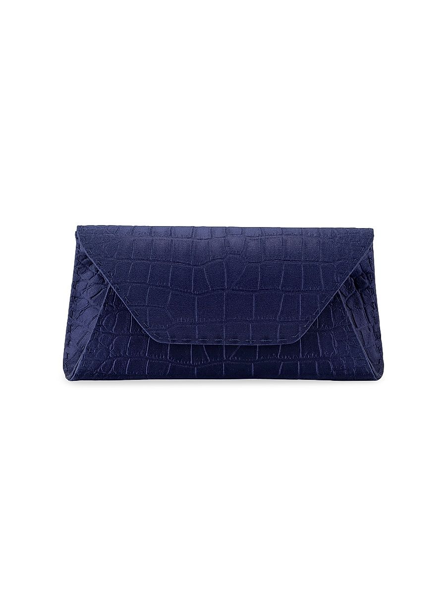 Women's Eloise Clutch Stamped Satin Small with Silver Hardware - Sapphire