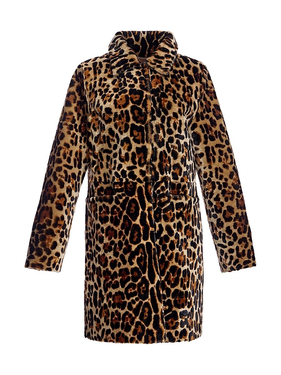 Women's Maximilian Animal Print Shearling Coat - Animal Print - Size Large