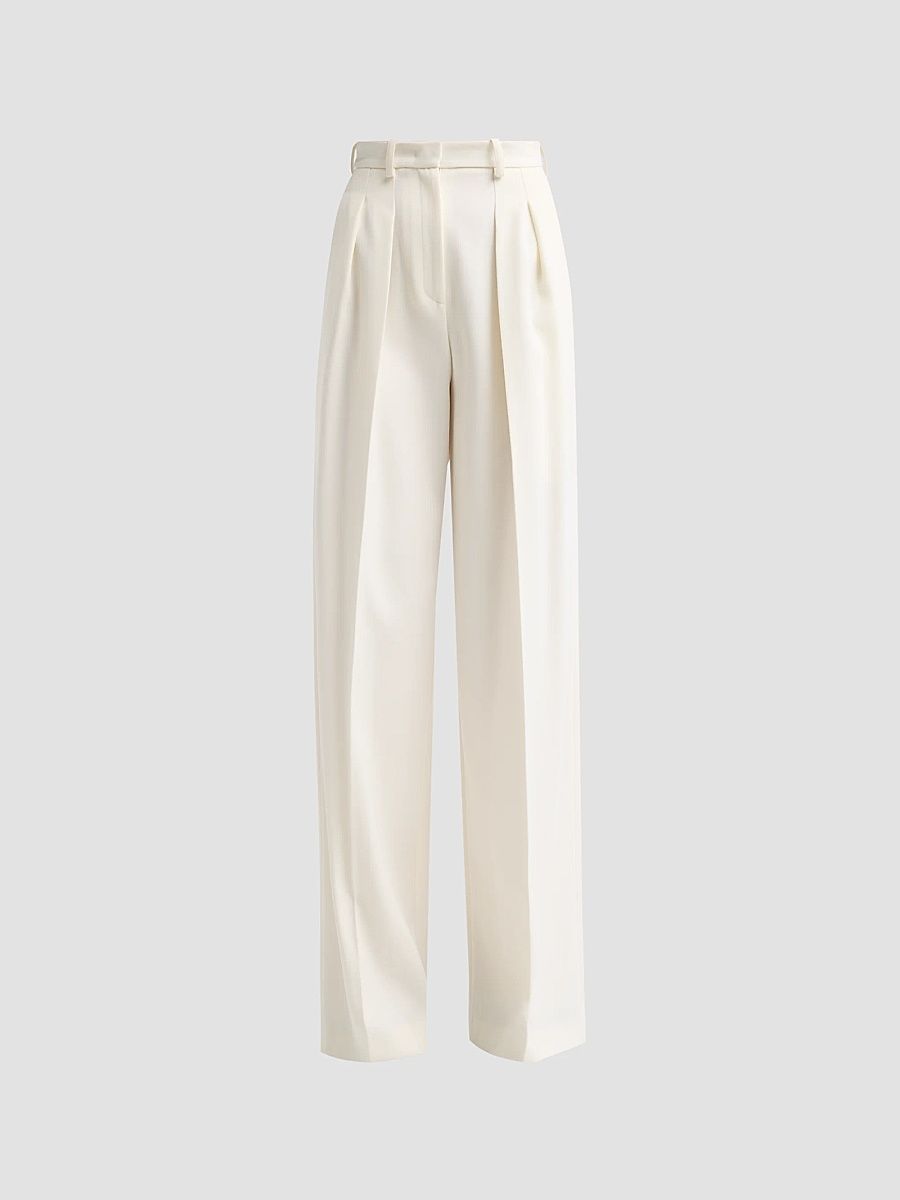 Women's High-Waist Pleated Slouch Trousers - Ivory - Size 12