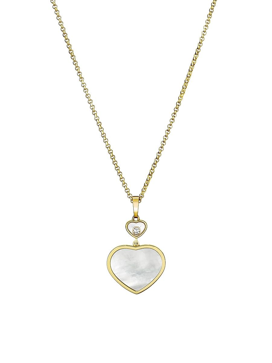 Women's Happy Hearts 18K Yellow Gold, Mother-Of-Pearl & 0.05 TCW Diamond Pendant Necklace - Yellow Gold