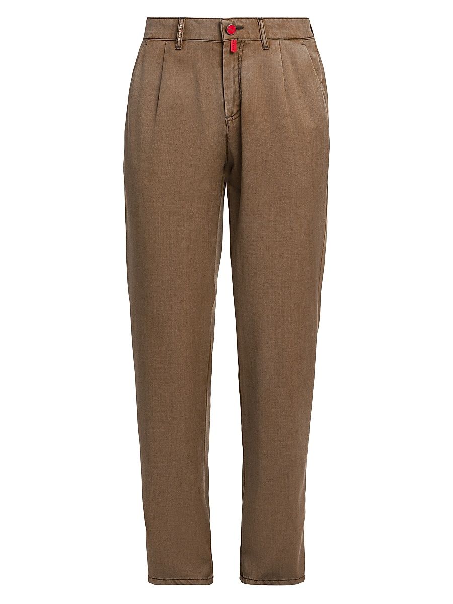 Men's Flat-Front Washed Wool Trousers - Brown Tobacco - Size 34