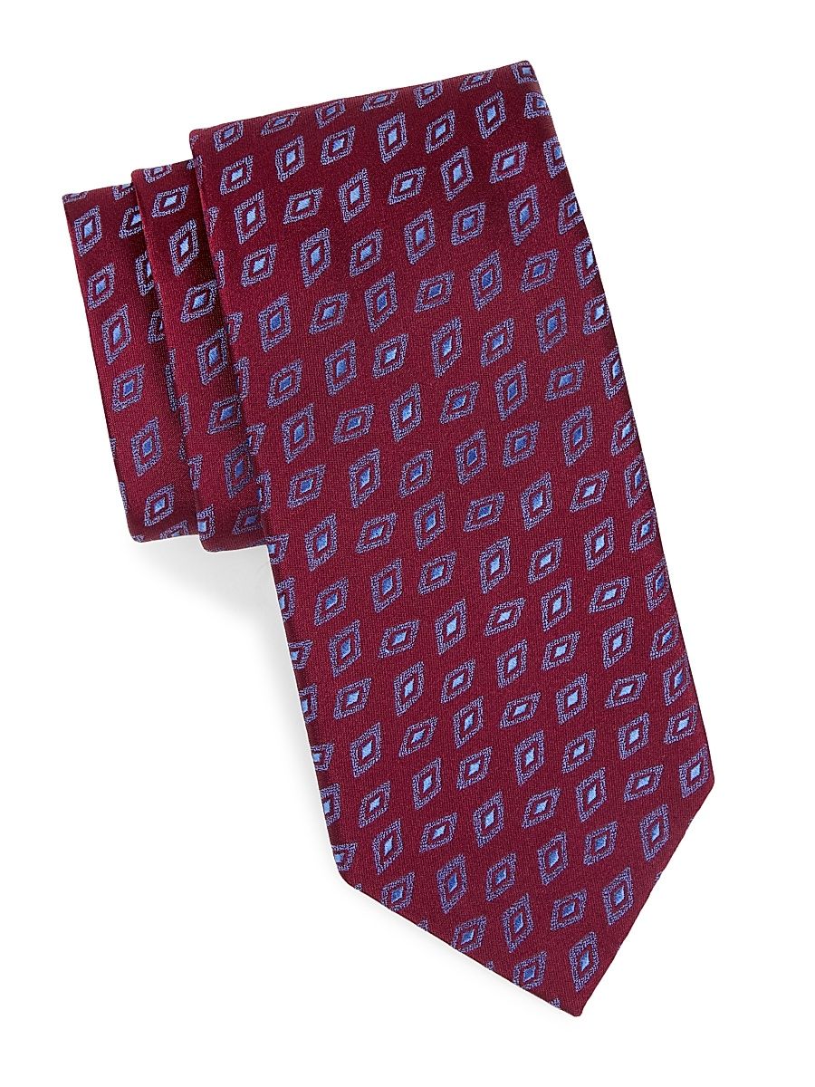 Men's Diamond Bean Silk Jacquard Tie - Burgundy Blue