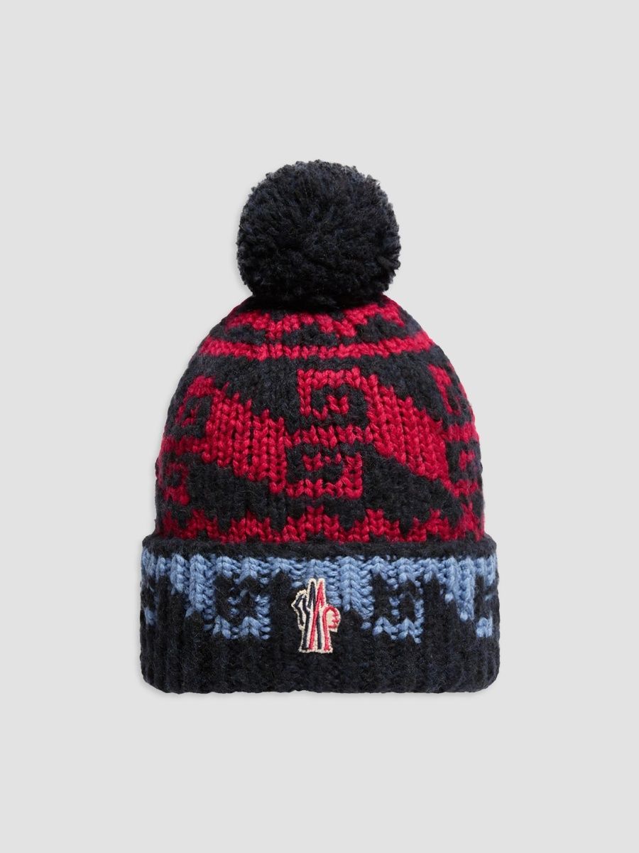 Moncler Unisex Kid's Beanie Hat in Alpaca & Wool Blend - Blue Red