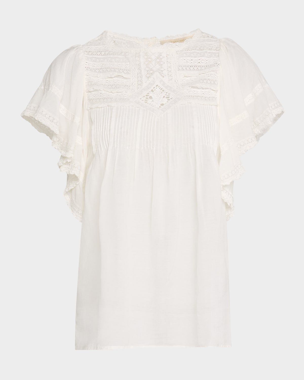 Calisson Lace-Trim Pintuck Blouse