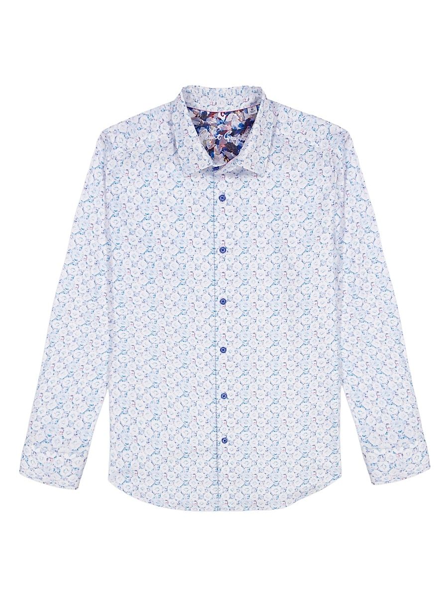 Men's Bramston Printed Long-Sleeve Button-Front Shirt - White - Size XXL