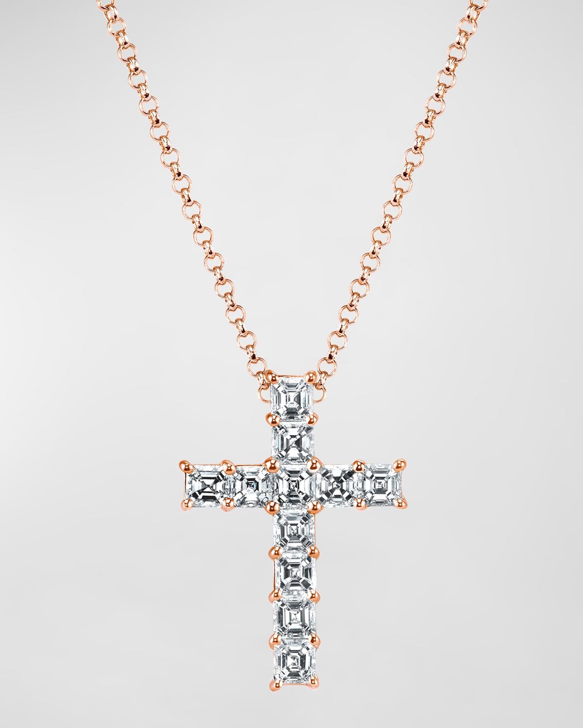 11-Stone Shared Prong Asscher Cut Diamond Cross 16" Necklace, 2.00tcw