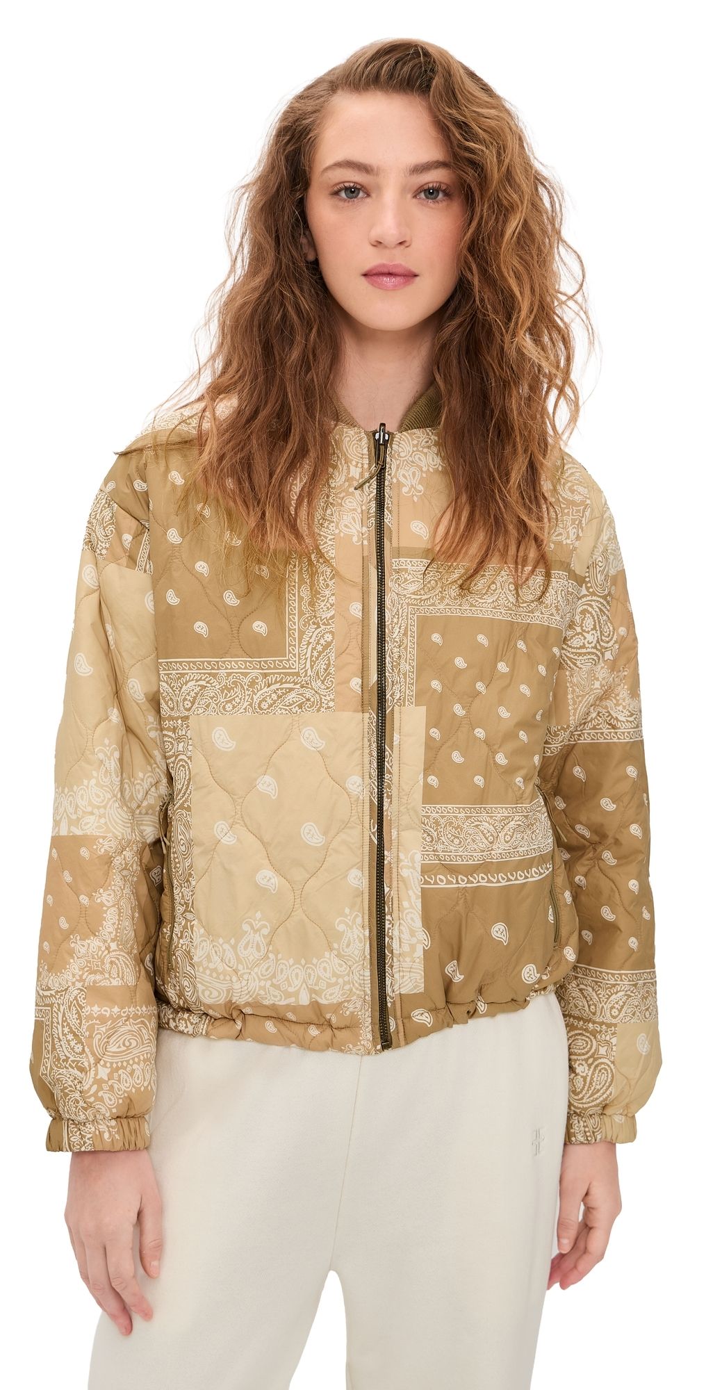 THE GREAT. Outdoors The Reversible Ultra Light Puffer Jacket KHAKI BANDANA W/ CREAM XL