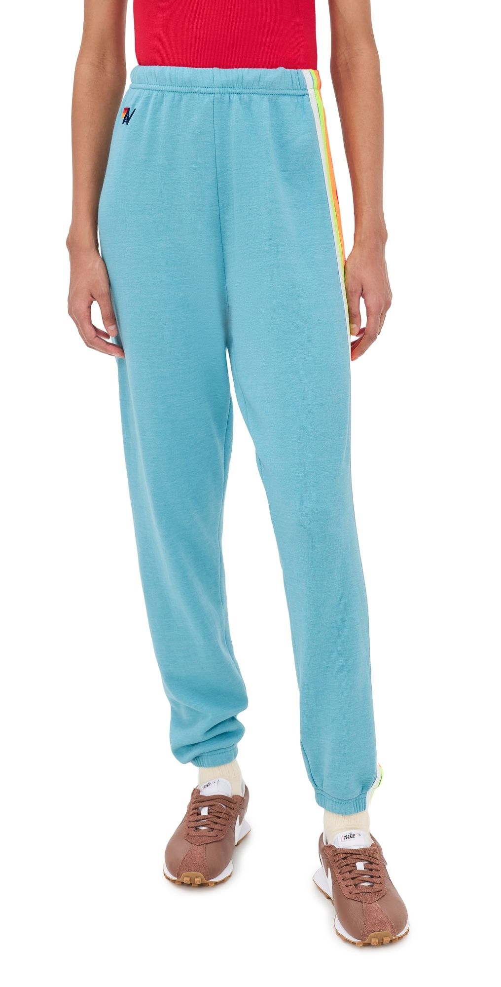 Aviator Nation 5 Stripe Sweatpants Aquamarine/White Neon XL