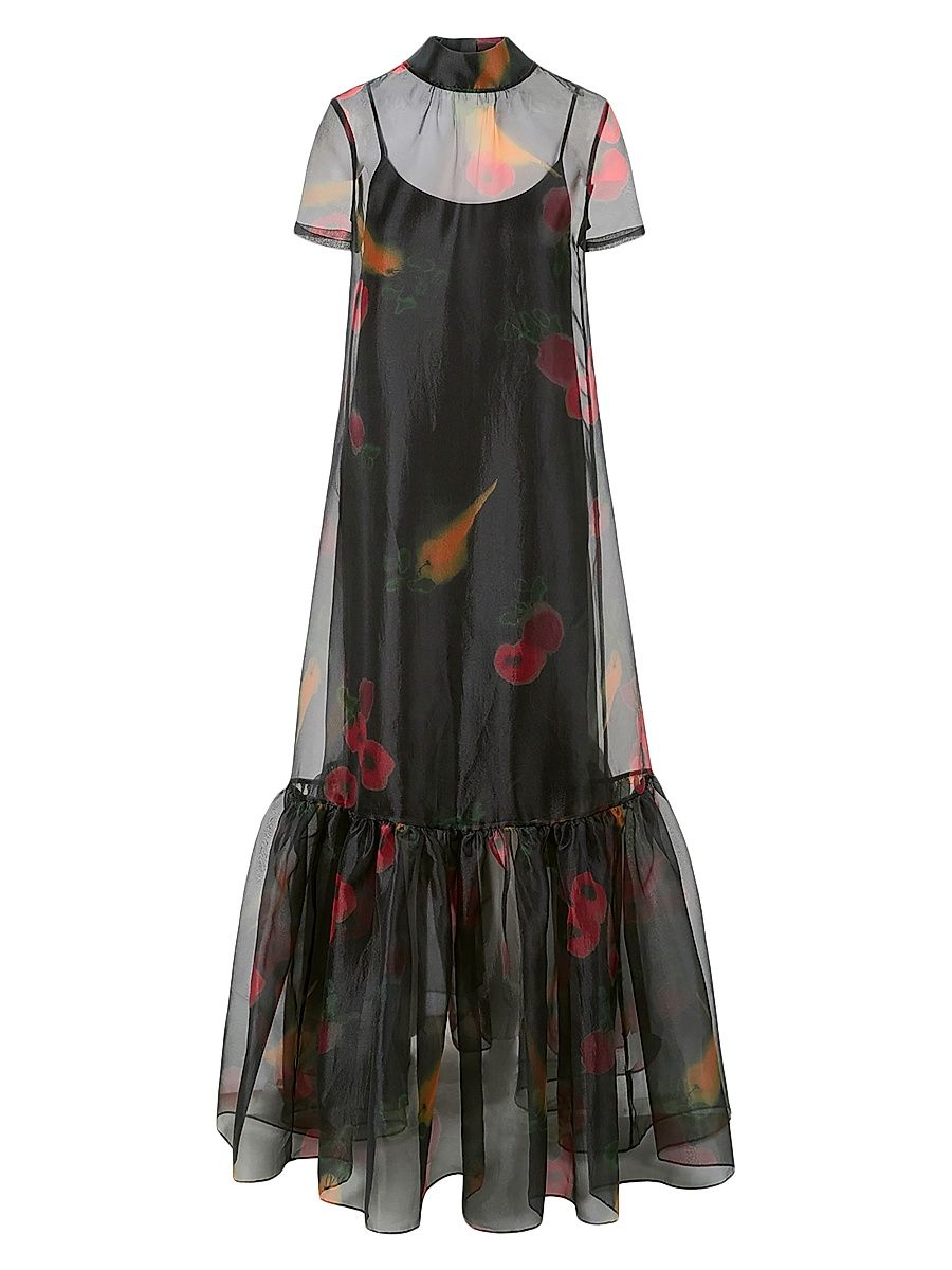 Women's Calluna Printed Organza Dress - Farmers Market Black - Size Medium