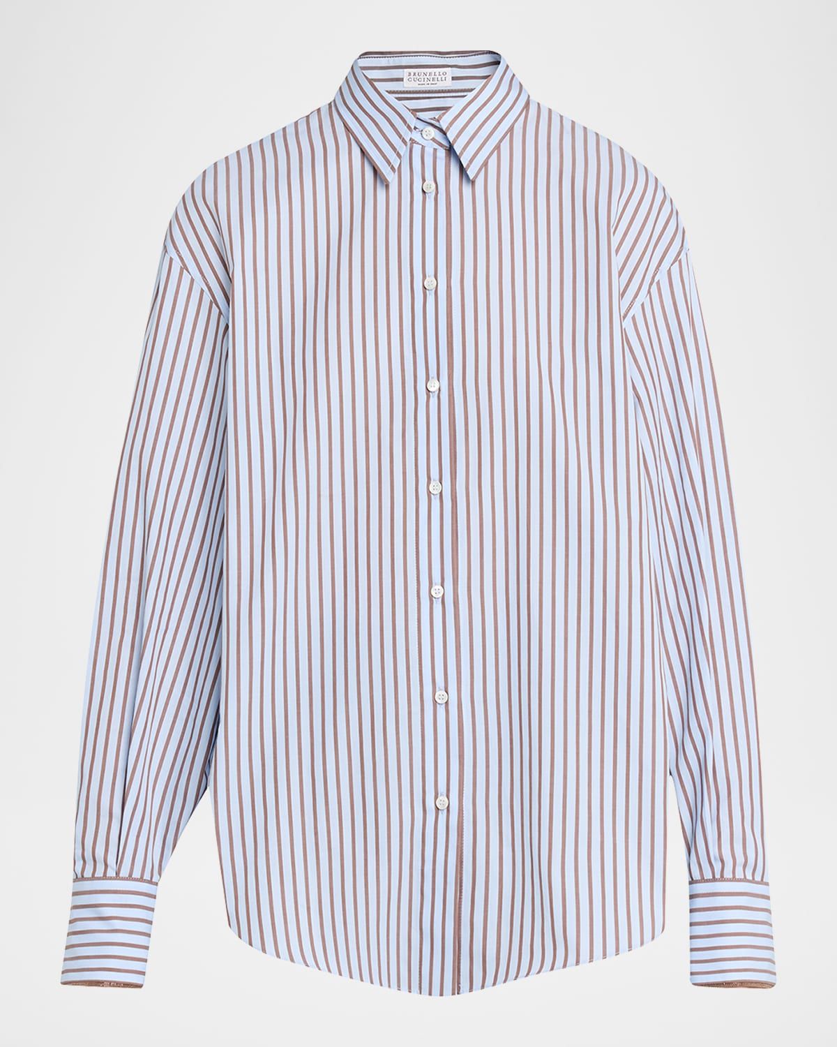 Monili-Trim Striped Cotton Poplin Button-Down Shirt