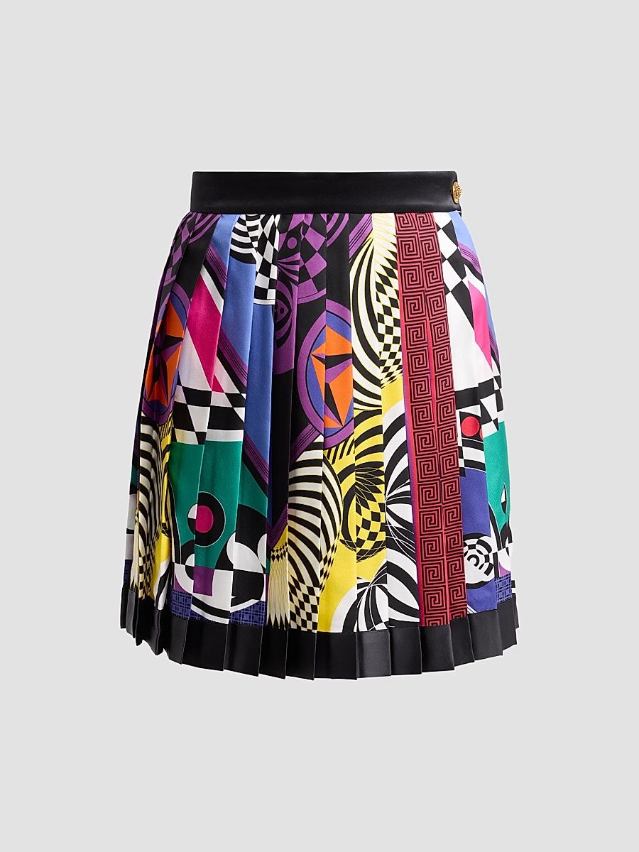 Women's Printed Pleated Silk Mini Skirt - Size 10