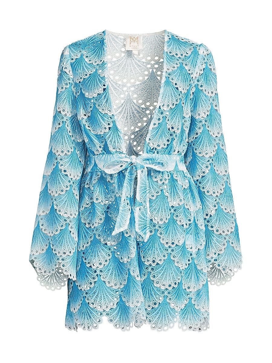 Women's Jessie Bubble Wave Lace Cover-Up Dress - Blue White - Size Large