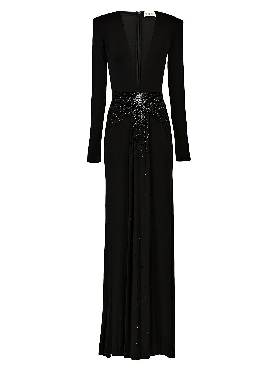 Women's Azure Rhinestone Plunging V-neck Jersey Gown - Magie Noire - Size 10