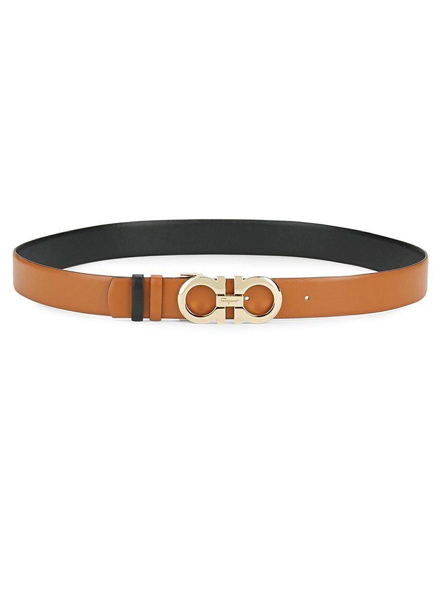 Women's Double Gancini Reversible Leather Belt - Brown