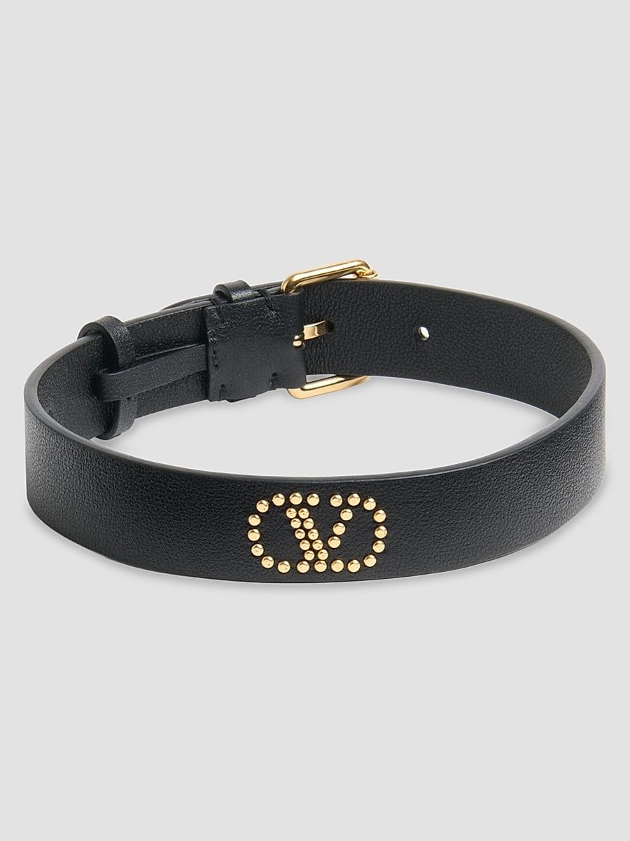 Women's VLogo Signature Leather and Metal Choker - Black